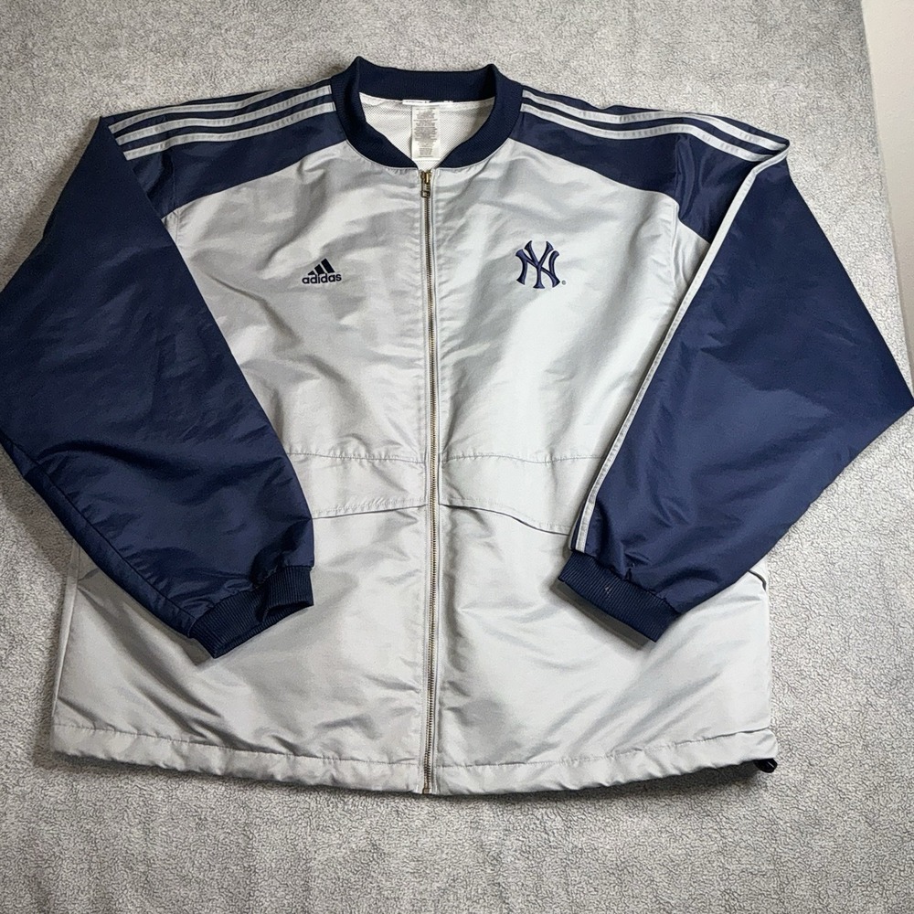 Adidas New York Yankees Jacket XXL Navy Blue Gray Full Zip 3 Stripes Logo - Picture 3 of 11